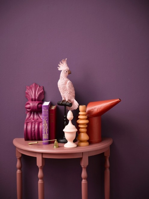 purple, purple feature wall, pink and purple, purple table, resene couture, deep purple