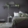 bedroom, black bedroom, black and green, bedroom plants, black feature wall