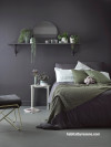 bedroom, black bedroom, black and green, bedroom plants, black feature wall