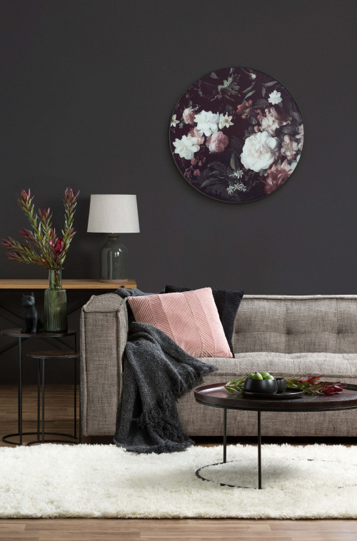 living room, lounge, dark brown wall, feature wall, grey sofa, resene ironsand
