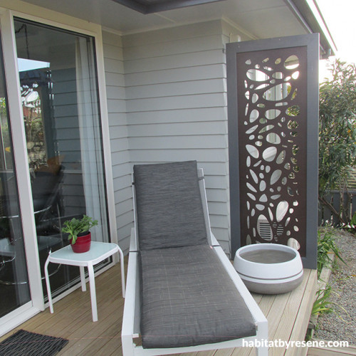 outdoor living, house exterior, grey exterior, grey house, deck, resene delta, grey weatherboards