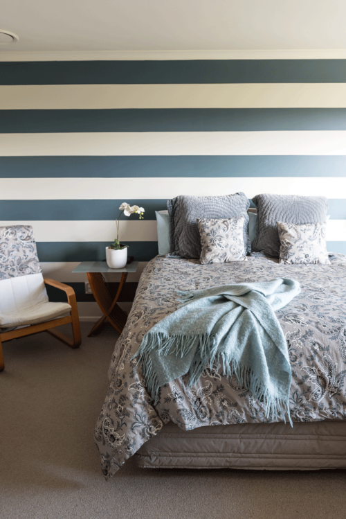stripes, blue, bedroom