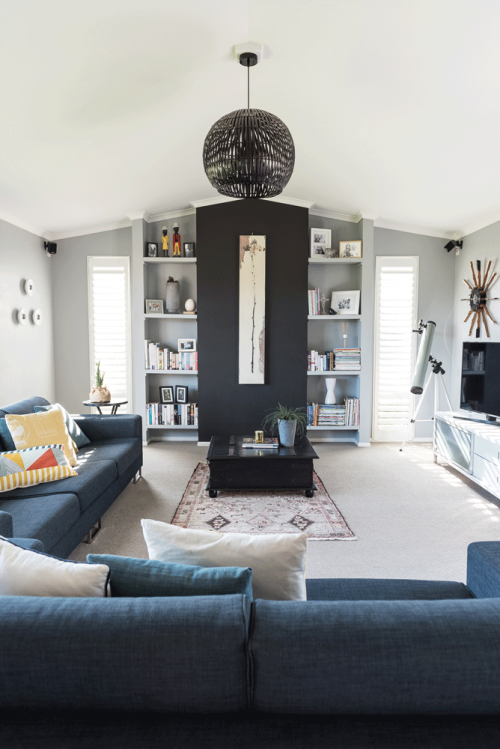 family room, feature wall, black, grey