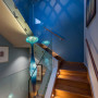 blue staircase, blue hall, resene endeavour, glass balustrades