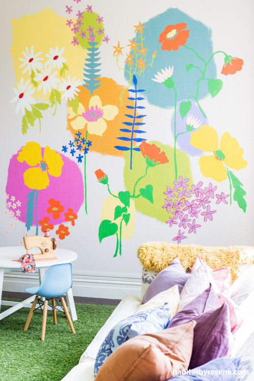 flower mural, mural, wallpaper, kids, children