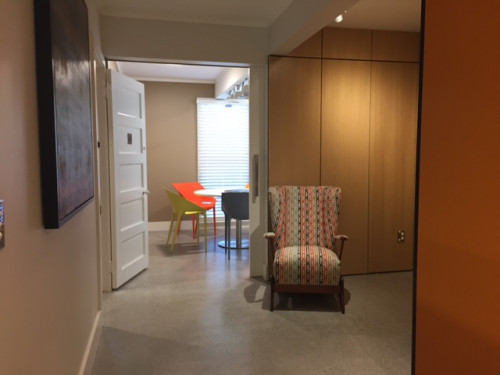 entranceway, meeting room, orange paint, orange entranceway
