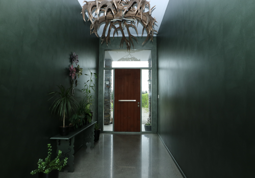 entranceway, hallway, green entranceway, green metallic paint, green hallway