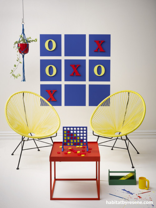kids playroom, childrens playroom, kids feature wall, colourful playroom, bright paint