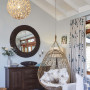 bedroom, hanging chair, living room, blue bedroom, blue living room, beach inspired