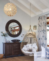 bedroom, hanging chair, living room, blue bedroom, blue living room, beach inspired 
