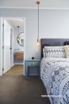 bedroom, master bedroom, ensuite, blue bedroom, beach inspired, resene midwinter mist 