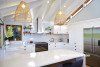 kitchen, white kitchen, blue kitchen, blue splashback, beach inspired kitchen 