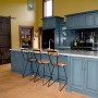 blue, yellow, kitchen, blue kitchen cupboards, castle