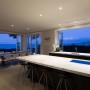 kitchen, white, sea views, black cabinet, ocean