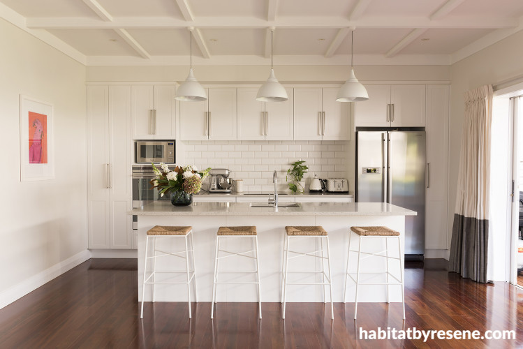 kitchen, white, bungalow, renovating a bungalow, bungalow renovation, white kitchen, resene merino