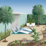 garden, tropical garden, retro garden, blue outdoors, garden plans, garden inspiration 