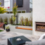 garden, outdoor fireplace, outdoor dining, planter beds, outdoor entertaining, vintage benchseat 