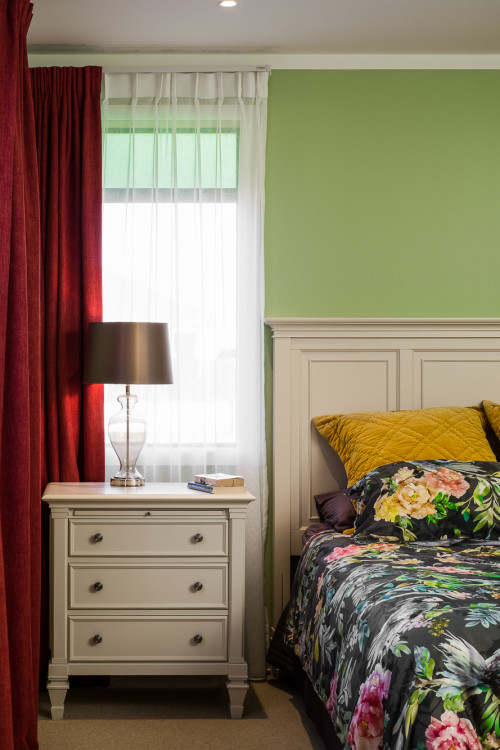 bedroom inspiration, bedroom ideas, bedroom design, green bedroom ideas, green feature wall, resene