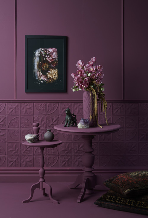 purple tables, purple decorating, decorating with purple, purple decor, Resene