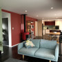 Living room, open plan living, open plan living inspiration, red dining room, Resene 