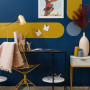 blue walls, dark paint, paint feature, paint mural, home office, study nook, small space