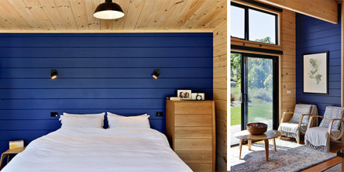 painted lockwood, lockwood interior, blue lockwood, blue feature wall, blue bedroom