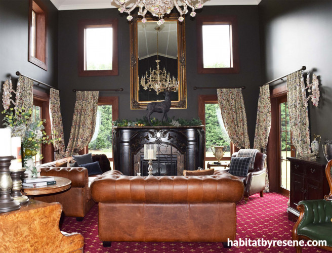 black, living room, lounge, resene black magic, castle