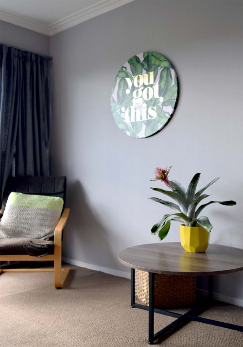 living room, lounge, grey living room, grey lounge, grey walls, yellow potplant