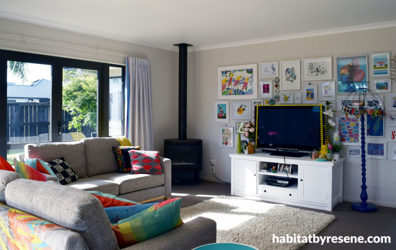 lounge, living room, white paint, white living room, kitchen tiles, resene tea, kitchens, renovation