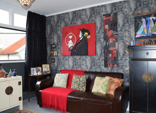 lounge, living room, feature wallpaper, grey living room, grey lounge, elephant wallpaper