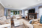 feature wall, wallpaper, faux timber, blue interiors, paint trends