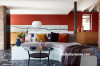 living room, kitchen, lounge, red lounge, red living room, colourful lounge 