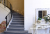 entranceway, stairwell, hallway, white entranceway, copper wall, metallic paint, gold wall 