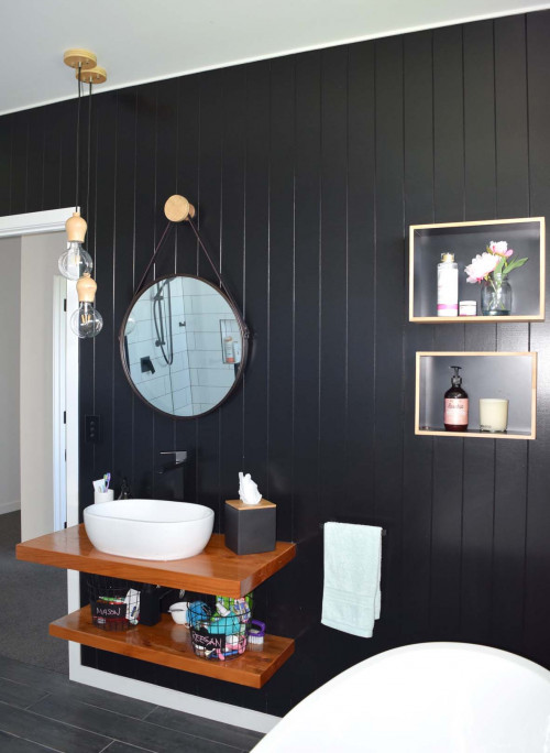 bathroom, black and white bathroom, monochromatic, black bathroom, main bathroom