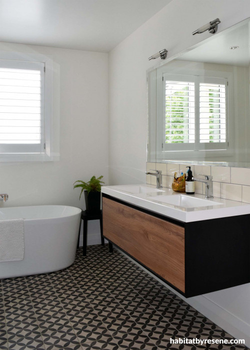 white bathroom, neutrals, resene quarter villa white, renovation
