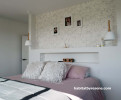 master bedroom, bedroom, wallpaper feature wall, white bedroom, natural tones 