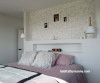 master bedroom, bedroom, wallpaper feature wall, white bedroom, natural tones 