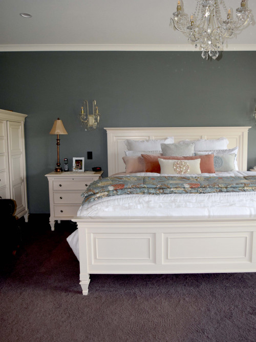 grey, bedroom, green, master bedroom, resene templestone, castle
