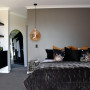 master bedroom, grey bedroom, neutral bedroom, monochrome bedroom, grey wallpaper