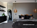 master bedroom, grey bedroom, neutral bedroom, monochrome bedroom, grey wallpaper