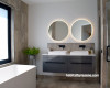 bathroom, ensuite, neutral bathroom, neutral ensuite, white bathroom, mirror lights, bathroom tiles