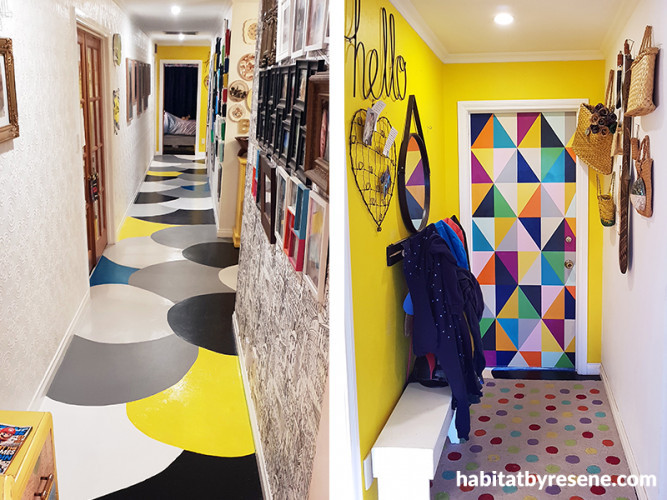 hallway inspiration, colourful interior ideas, patterned flooring ideas, interior inspiration