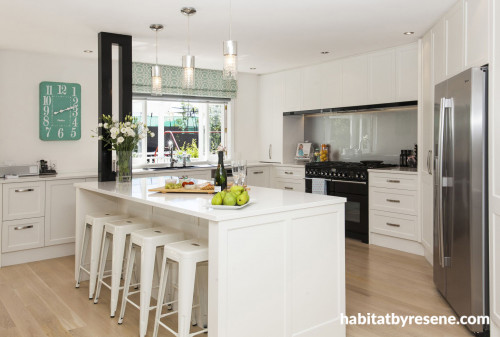 kitchen, white kitchen, modern kitchen, white paint, Resene Alabaster 