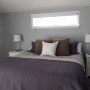 master bedroom, main bedroom, grey bedroom, grey wallpaper, patterned wallpaper