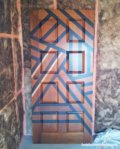 cedar, door, diy, step by step, geometric, painted door