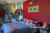 kids bedroom, childrens bedroom, boys bedroom, red feature wall, corrugated iron wall