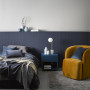 blue bedroom, blue interior, blue panelled wall, panelled feature wall, resene coast