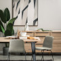 dining room, grey dining room, grey feature wall, feature artwork, nood furniture 