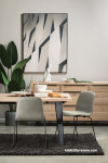 dining room, grey dining room, grey feature wall, feature artwork, nood furniture 