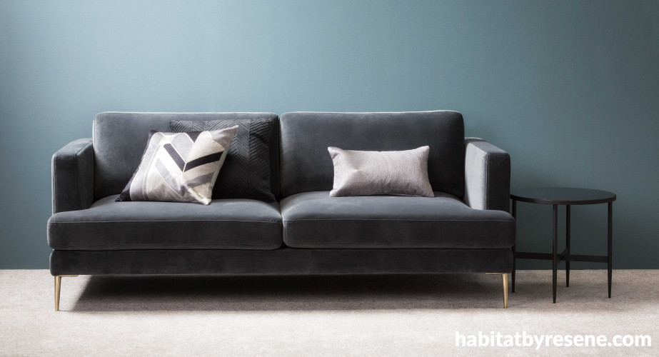 blue lounge inspiration, blue living inspiration, blue feature wall, blue colour palette, resene